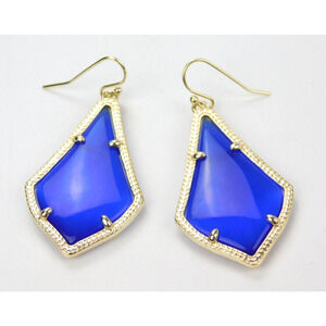 Kendra Scott ALEXANDRA Cobalt Blue Cats Eye Glass 2" L Pale Gold Tone Earrings